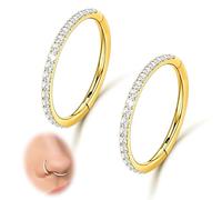 Beautidots 2PCS 18G Nose Ring Cartilage Hoop Earring Stainless Steel Gold Hoop Earrings Hinged Segment Rings Septum Hoops Daith Conch Helix Tragus Piercing Diameter 7mm