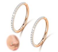 Beautidots 2PCS 18G Nose Ring Cartilage Hoop Earring Stainless Steel Rosegold Hoop Earrings Hinged Segment Rings Septum Hoops Daith Conch Helix Tragus Piercing Diameter 7mm