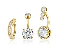 Beautidots 3PCS Belly Button Ring Dangle Stainless Steel Belly Rings 14G 1.6MM Belly Piercing CZ Butterfly Heart Flower Navel Ring Piercing Jewelry Belly Ring for Women, Metal, cubic-zirconia