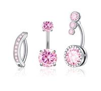 Beautidots 3PCS Belly Button Ring Dangle Stainless Steel Belly Rings 14G 1.6MM Belly Piercing CZ Butterfly Heart Flower Navel Ring Piercing Jewelry Belly Ring for Women, Metal, cubic-zirconia