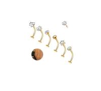 Beautidots 6Pcs Floating Belly Button Ring Stainless Steel 14G Belly Rings Internally Threaded CZ Opal Curved Long Bar Flat Back Navel Belly Piercing, Gold, 8MM