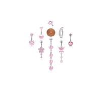 Beautidots 7 Pcs 14G Belly Button Rings Stainless Steel Belly Rings CZ Clicker Belly Button Piercings for Women Navel Piercings Set, Pink