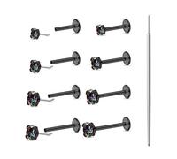Beautidots 9PCS 18G Black Nose Studs Flat Back Earrings Stainless Steel Threadless Tragus Labret Cartilage Lip Medusa Conch Body Piercing Jewelry CZ Diameter 2 3 4mm Bar Length 6 7 8 9mm for Women Men