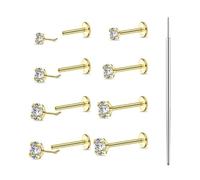 Beautidots 9PCS 18G Gold Nose Studs Flat Back Earrings Stainless Steel Threadless Tragus Labret Cartilage Lip Medusa Conch Body Piercing Jewelry CZ Diameter 2 3 4mm Bar Length 6 7 8 9mm for Women Men
