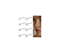 Beautidots G23 Titanium Nose Rings Studs Labret Lip Studs for Women Men Shiny Cubic Zircon Nose Studs Piercing Jewelry, Style F, Silver, 20G (0.8mm)