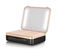Beautifect Box Matte Black - Large Makeup Bag with LED Light Up Mirror - Quilted Metallic Vanity Case Travel Cosmetics Bag for Women - Toiletry & Make Up Organiser with Compartments & Brush Holders
