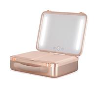 Beautifect Box Rose Gold - Large Makeup Bag with LED Light Up Mirror - Quilted Metallic Vanity Case Travel Cosmetics Bag for Women - Toiletry & Make Up Organiser with Compartments & Brush Holders