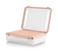 Beautifect Box White - Large Makeup Bag with LED Light Up Mirror - Quilted Metallic Vanity Case Travel Cosmetics Bag for Women - Toiletry & Make Up Organiser with Compartments & Brush Holders