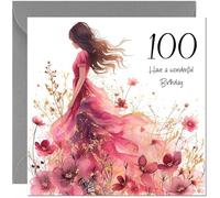 Beautiful 100th Birthday Card Female Elegant Girl - Special Birthday Card for 100 Year old nan gran hundredth hundred