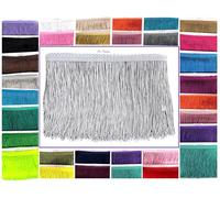 Beautiful 2 Yards of 12" Long Chainette Fringe Tassel Thread Yarn Trim Fringe Sewing, Dance Costumes, Drapery, Lamp Shades- Light Grey