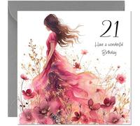 Beautiful 21st Birthday Card Female Elegant Girl - Special Birthday Card for 21 Year old woman twenty one, twenty first