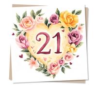 Beautiful 21st Birthday Card For Woman - Twenty First - Floral Wreath, Beautiful, Delicate - For Bestie, Friend, Daughter, Granddaughter, Niece