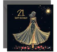 Beautiful 21st Birthday Card for Women Black & Gold Silhouette Dress Design - Female Elegant Birthday Card for 21 Year old twenty one, twenty first
