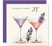Beautiful 21st Birthday Greeting Card Female Birthday - Cocktails - Birthday Card for 21 Year old twenty one, twenty first
