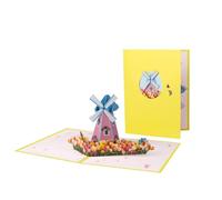 Beautiful 3D Foldable Greeting Cards Festival 3D Rural Windmills Greeting Card with Flower Gifts for Special Women Cards for Girlfriend
