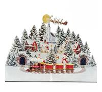 Beautiful 3D Pop Up Christmas Village Card Snowman Reindeer Xmas Fir Trees
