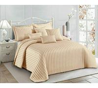 Beautiful 3PCs Quilted Printed Patchwork Modern Bedspread Comforter Throw Set With 2-Pillow Shams (Beige (Pom-Pom), Super King)