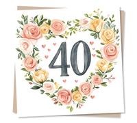 Beautiful 40th Happy Birthday Card For Women - Fortieth, Forty - Floral Wreath, Beautiful, Delicate - For Friend, Woman, Daughter, Granddaughter, Niece, Bestie