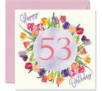 Beautiful 53rd Birthday Cards for Women - Watercolour Tulips Flowers Bouquet - Happy Birthday Card for Her Grandma Nanny Gran Mum Gifts, 145mm Lovely Floral Greeting Cards Gift