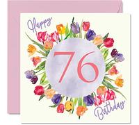 Beautiful 76th Birthday Cards for Women - Watercolour Tulips Flowers Bouquet - Happy Birthday Card for Her Grandma Nanny Gran Mum Gifts, 145mm Lovely Floral Greeting Cards Gift