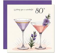 Beautiful 80th Birthday Greeting Card Female Birthday - Cocktails - Birthday Card for 80 Year old Eighty Eightieth