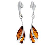 Beautiful 925 Sterling Silver & Baltic Amber Designer Drop Earrings SilverAmber - GL069B