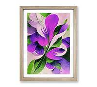 Beautiful Abstract Floral Framed Wall Art Print A2 Oak