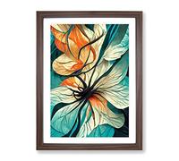 Beautiful Abstract Floral Framed Wall Art Print A2 Walnut