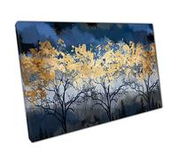 Beautiful Abstract Forest Woodland Under A Dusky Blue Sky Highlighting Golden Trees Wall Art Print On Canvas Picture For Home Office Decor 61x41cm (24x16In)