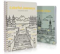 Beautiful Adult Coloring Book Set of 2 for Relaxation - Landmarks Scenery | Inspirational Adventures for the Spirit of Wanderlust - Perfect Stress Relieving Gift for Women, Journeys and Cities