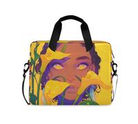 Beautiful African American Woman Yellow Calla Lilies Laptop Sleeve Case durables Laptop Carrying Case with Zipper crossbody messenger bag for Men Women with Strap Handle, 13 14 15.6 inch
