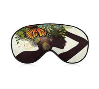 Beautiful African Woman Butterfly Flower Sleep Mask Soft Blindfold Portable Eye Mask with Adjustable Strap for Men Women