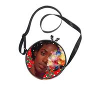Beautiful African Woman Round Small Crossbody Purse for Ladies Fashion with Adjustable Strap Side Bags Walk the dog Canvas Messenger Purse