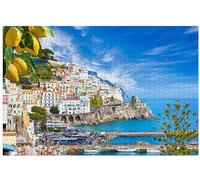 Beautiful Amalfi on Hills Leading Down to Coast Campania Italy Amalfi Coast 1000 Pieces Wooden Jigsaw Puzzles Personalized Photo Puzzle for Adults Friends Picture Puzzle Gifts