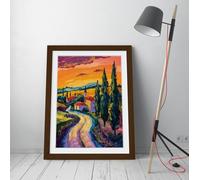 beautiful and visually striking painting cypress trees sunset Stunning Framed Wall Art Print Picture - A3 - Walnut Frame