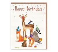 Beautiful Animal Birthday Card - Watercolour of Cute Deer, Fox, Badger, Kingfisher, Squirrel and Rabbit Birthday Card For Her For Him - For Adults For Children