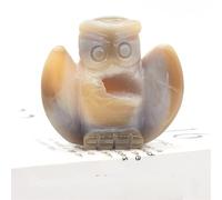 Beautiful Animal Statue Crafts Home Decoration Fish, owl swan Head Penguin, Gray Agate geode Crystal Carving (Color : Owl, Size 3 pcs) Gemstone Stone