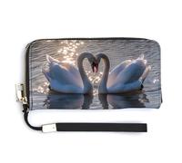 Beautiful Animal Swan Leather Wallet Fashion Purse Long Pouch with Wrist Strap for Men Women