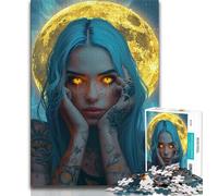 Beautiful Anime Girl with Moon Jigsaw Puzzles for Adults 1000 Piece Puzzle,Help The Brain Exercise Addictive Toys to Cultivate Patience A Work of Art (38x26cm)