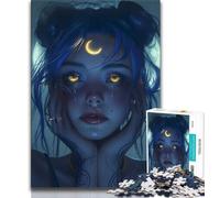 Beautiful Anime Girl with Moon JigsawPuzzle 1000 Pieces for Teenagers,Challenging Game And Family Play Wall Decoration Unique Birthday And Xmas Gifts 75x50cm