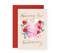 Beautiful Anniversary Card for Them - 'To an Amazing Pair on Your Anniversary' - Romantic and Elegant Design for Couples, Friends, Relatives, Neighbours and Family - Love Birds