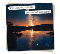 Beautiful Anniversary Card or Valentine's Day Card For Partner - It Felt Like The Stars Finally Aligned - Lake Scene With Stars In The Sky - For Husband, For Wife, For Boyfriend, For Girlfriend