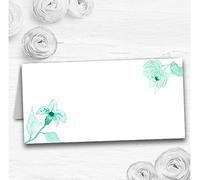 Beautiful Aqua Mint Green Watercolour Flowers Wedding Table Seating Name Place Cards