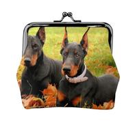 Beautiful Autumn Doberman, PU Leather Coin Purse, Small Wallets, Change Pouch with Kiss Lock Clasp Buckle, Change Purse
