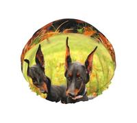 Beautiful Autumn Doberman,Shower Cap Nightcap Double Layer Waterproof Elastic Bath Cap Reusable Hair Cap