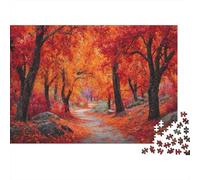 Beautiful Autumn Scene, with Bright Red Fallen Leaves Covering The Ground Jigsaw Puzzles. 1000pcs (75x50cm) Whimsical Challenge Toy for Educational Games Gifts