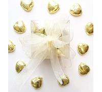 Beautiful Balloons 30 Heart Shaped Gold Foil Wrapped Chocolates in a Clear Plastic Box with pretty ribbon