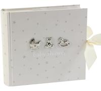 Beautiful Bambino"Baby Shower" 6" x 4" Slip in Photo Album - White with Silver Stars & Icons