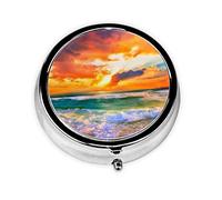 Beautiful Beach at Sunset Print Pill Box for Pocket Round Pill Box 3 Compartment Decorative Portable Travel Pill Holder Tablet Vitamin Organizer Mini Pill Case(2pcs)