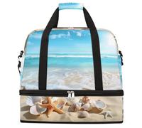 Beautiful Beach Starfish Seashell Foldable Travel Duffel Bag Expandable Gym Bag with Shoe Compartment Large Capacity Weekender Bag Carry On Tote Bag for Travel Sports Overnight Trips